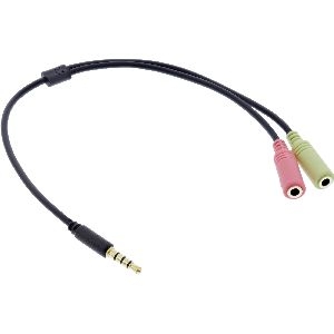 InLine® Headset Adapterkabel, 3,5mm Stecker an 2x3,5mm Buchse, schwarz, 2m 99302K