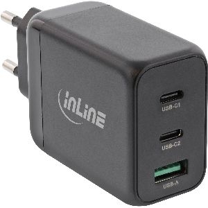 InLine® USB PD Netzteil, GaN Ladegerät, 3-Port, Dual USB-C + USB-A, 65W, schwarz 31506F