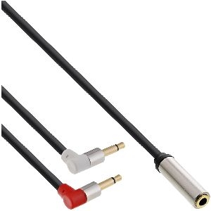 InLine® Slim Audio Kopfh. Flugz.-Adapterkab., 2x3,5mm ST / 3,5mm BU 3pol., 0,15m 99251