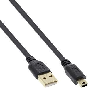 InLine® USB 2.0 Flachkabel, USB A ST an Mini-B ST (5pol.), schwarz, 0,3m 31803F