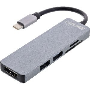InLine® Multi-Hub USB 3.2 Gen.1, 2x USB-A, HDMI 4K/30Hz, Cardreader, Alu, grau 33271I