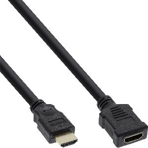 InLine® HDMI Verl., HDMI-High Speed, ST / BU, schwarz, vergoldete Kontakte, 2m 17632G