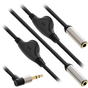 InLine® Slim Audio Y-Kabel Klinke 3,5mm ST an 2x BU, mit Lautstärkeregler, 0,25m 99253A