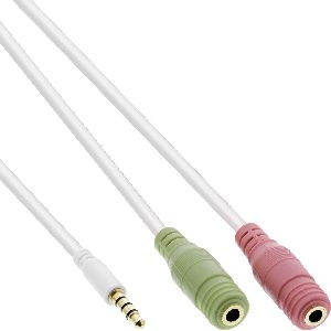 InLine® Headset Adapterkabel, 3,5mm Stecker an 2x3,5mm Buchse, weiß, 1m 99301W