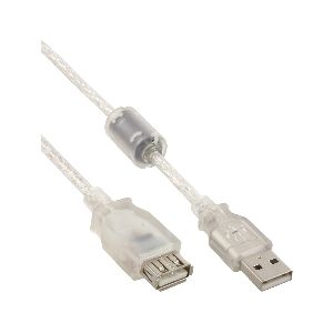 InLine® USB 2.0 Verlängerung, St/Bu, Typ A, transparent, mit Ferritkern 0,5m 34650Q