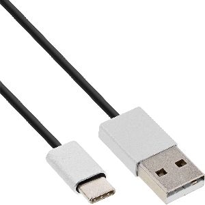 InLine® USB 2.0 Kabel, USB-C Stecker an A Stecker, schwarz/Alu, flexibel, 1m 35831