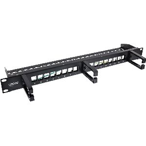 InLine® Patchfeld 16-fach, Keystone Leerblech mit 3 Bügeln, 19", 1HE, schwarz 76822B