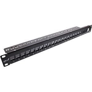 InLine® Patchfeld 24-fach, Keystone Leerblech Patchpanel, 19", 1HE, schwarz 76824H