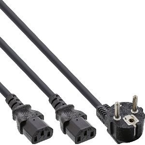 InLine® Netz-Y-Kabel, 1x Schutzkontakt ST zu 2x Kaltgeräte ST, 1,8m 16653