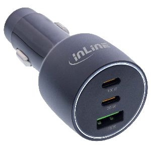 InLine® USB KFZ Stromadapter Power Delivery, 2x USB-C + QC 3.0 USB-A, schwarz 31502A