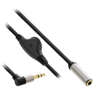 InLine® Slim Audio Kabel Klinke 3,5mm ST gewinkelt / BU, mit Lautstärkeregler 99253C