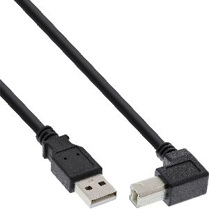 InLine® USB 2.0 Kabel, A an B, unten abgewinkelt, schwarz, 0,3m 34503U