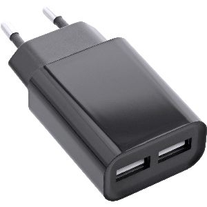 InLine® USB Ladegerät DUO, Netzteil 2-fach, 100-240V zu 5V/2.1A, schwarz 31503S