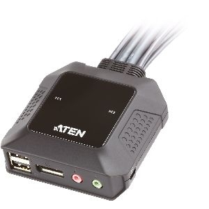 ATEN CS22DP Kabel KVM-Switch, 2-fach DisplayPort USB Audio mit Remote 60652P