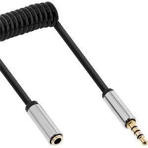 InLine® Slim Audio Spiralkabel Klinke 3,5mm ST/BU, 4-polig, Stereo, 2m 99282