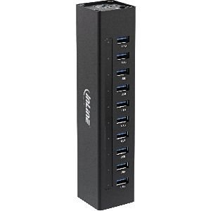 InLine® USB 3.0 Hub, 10 Port, Aluminiumgehäuse, schwarz, mit 4A Netzteil 35395C