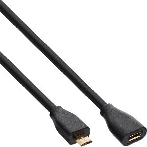 InLine® Micro-USB Verl., USB 2.0 Micro-B ST/BU, schwarz, vergoldete Kont., 1,5m 32715P