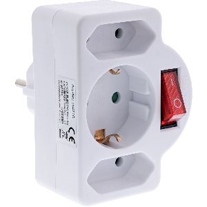 InLine® Steckdosenadapter, SK Stecker an 2xEuro+1x SK, mit Schalter, weiß 16471C