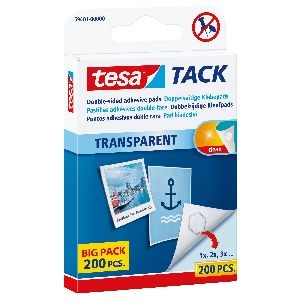 tesa TACK Klebepads, 200 Stück, wiederverwendbar, transparent 11620H