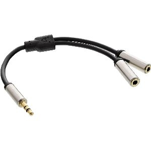 InLine® Slim Audio Y-Kabel Klinke 3,5mm ST an 2x Klinke BU, 0,15m 99250