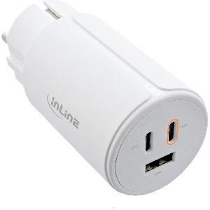 InLine® USB PD Netzteil, GaN Ladegerät, 3-Port, Dual USB-C + USB-A, 65W, weiß 31506G