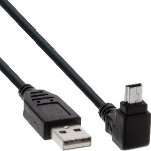 InLine® USB 2.0 Mini-Kabel, ST A/Mini-B ST (5pol) oben abgew. 90°, schwarz, 0,5m 34105